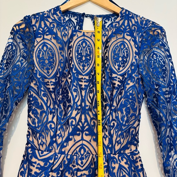 Lace blue/brown lined Backless Shorts Jumpsuit size XS-S - Picture 11 of 16